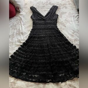 Vintage Max Studio Black Mesh Overlay Babydoll Tiered Cocktail Dress Medium Goth